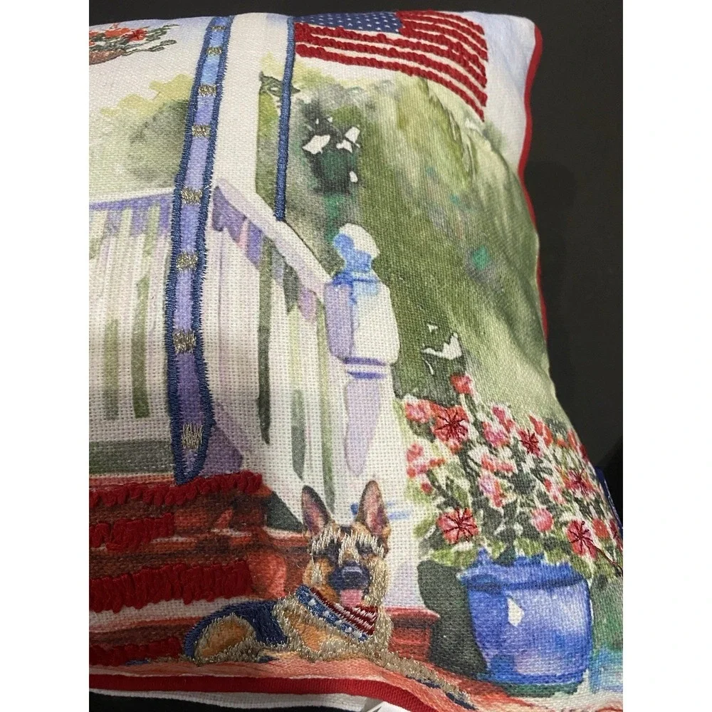 Brooks Brothers Painted Porch Dogs Americana Lumbar Pillow Flag 14x20 NWT Luxury